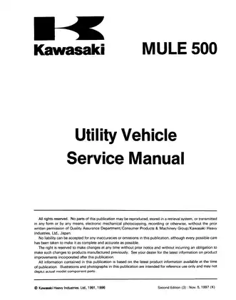 Kawasaki Mule 500 Service Manual & Quick Reference Guide Preview image 5