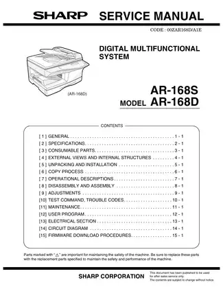 Sharp AR 168S, 168D copier service manual Preview image 2