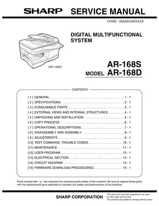 Sharp AR-168S/D Service Manual - Comprehensive Digital Multifunctional Guide Preview image 2