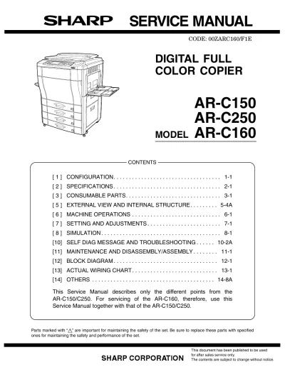 2009 Sharp AR-C150 / AR-C250 / AR-C160 Service Manual (P/N 00ZARC160/F1E)