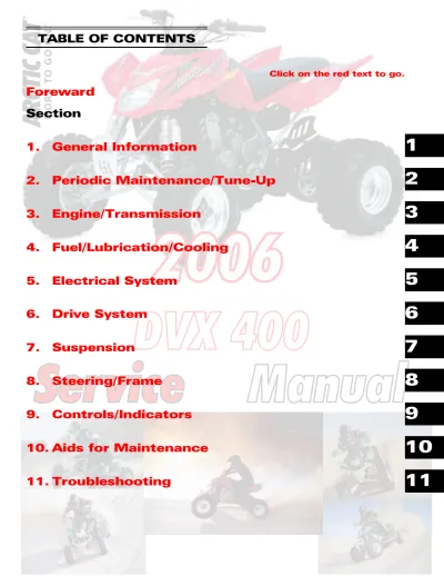Preview: 2006 Arctic Cat DVX 400 ATV Service Manual (P/N 2257-485)