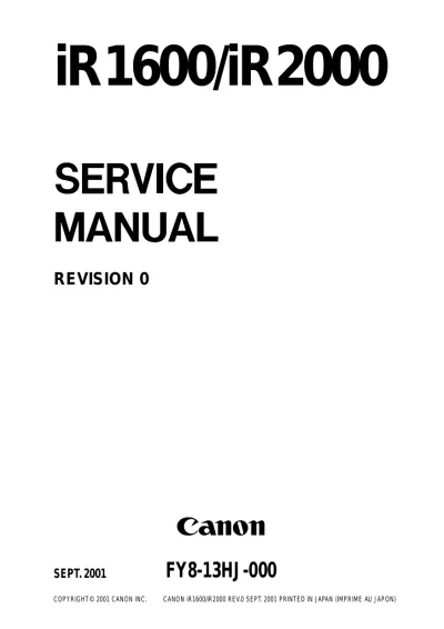 2001 Canon iR1600/iR2000 Service Manual (P/N FY8-13HJ-000)