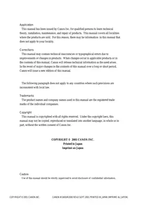 Canon iR1600/iR2000 Service Manual - Comprehensive Guide for Technicians Preview image 2