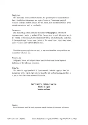 Canon iR5000/iR6000 Service Manual - Expert Guide to Installation & Maintenance Preview image 2