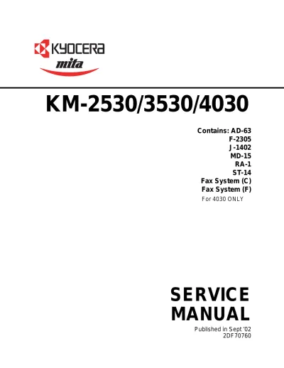 2002 Kyocera KM-2530 / KM-3530 / KM-4030 Service Manual ( P/N 2DF70760)