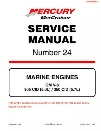 1998-2001 Mercruiser 305 CID 5.0L 350 CID 5.7L & 6.2L, GM V-8, number 24 marine engine service manual Preview image 1