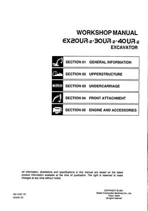 Hitachi EX20UR-2 to EX40UR-2 Excavator Workshop Manual Preview image 2