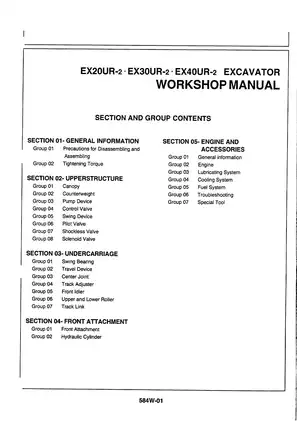 Hitachi EX20UR-2 to EX40UR-2 Excavator Workshop Manual Preview image 4