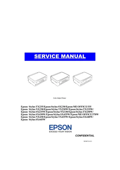 Epson Stylus SX230/SX235W/SX430W/SX440W Service Manual (P/N SEMF10-011) – preview page 1