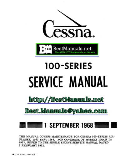 1963–1968 Cessna 100-Series 150, 172, P172, 180, 182, 185, and A185 Aircraft Service Manual (P/N D637-13)