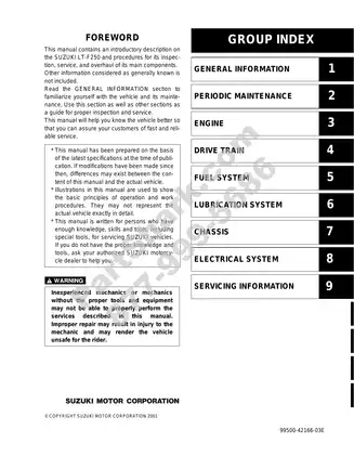 Suzuki LT-F250 Service Manual - Comprehensive Guide for Inspection and Maintenance