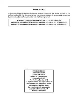 Yamaha XVS65V/XVS650SC Supplementary Service Manual - Exclusive Mechanics Guide Preview image 2