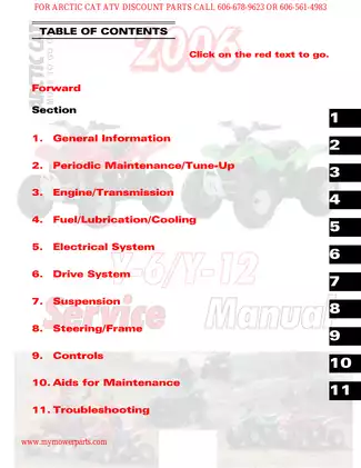 2006 Arctic Cat Y-6, Y-12, Utility, 50cc, DVX, 90cc Youth ATV manual Preview image 2