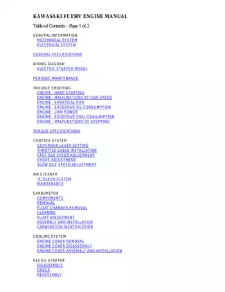 Kawasaki FC150V OHV engine service manual Preview image 1