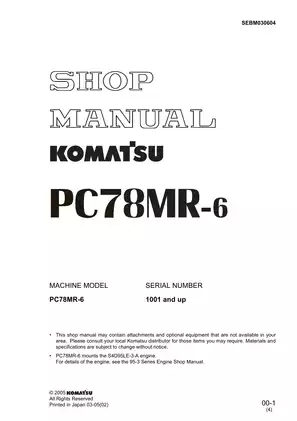 Komatsu PC78MR-6 midi excavator shop manual Preview image 1