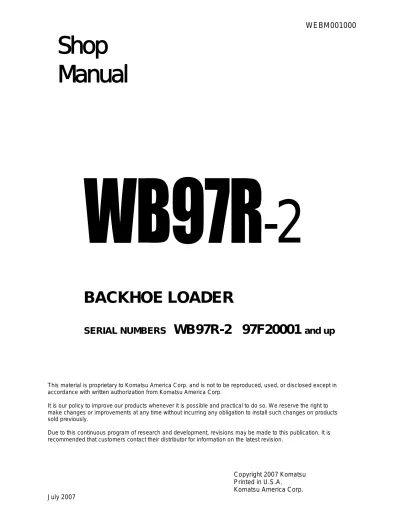 Preview: Komatsu WB97R-2 Backhoe Loader 2001–2007 Shop Manual (P/N WEBM001000)