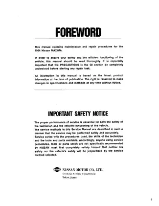 1994 Nissan Maxima Service Manual - Comprehensive Repair and Maintenance Guide Preview image 2