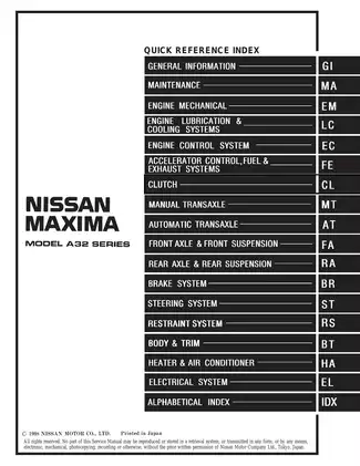 1998 Nissan Maxima A32 series shop manual Preview image 1