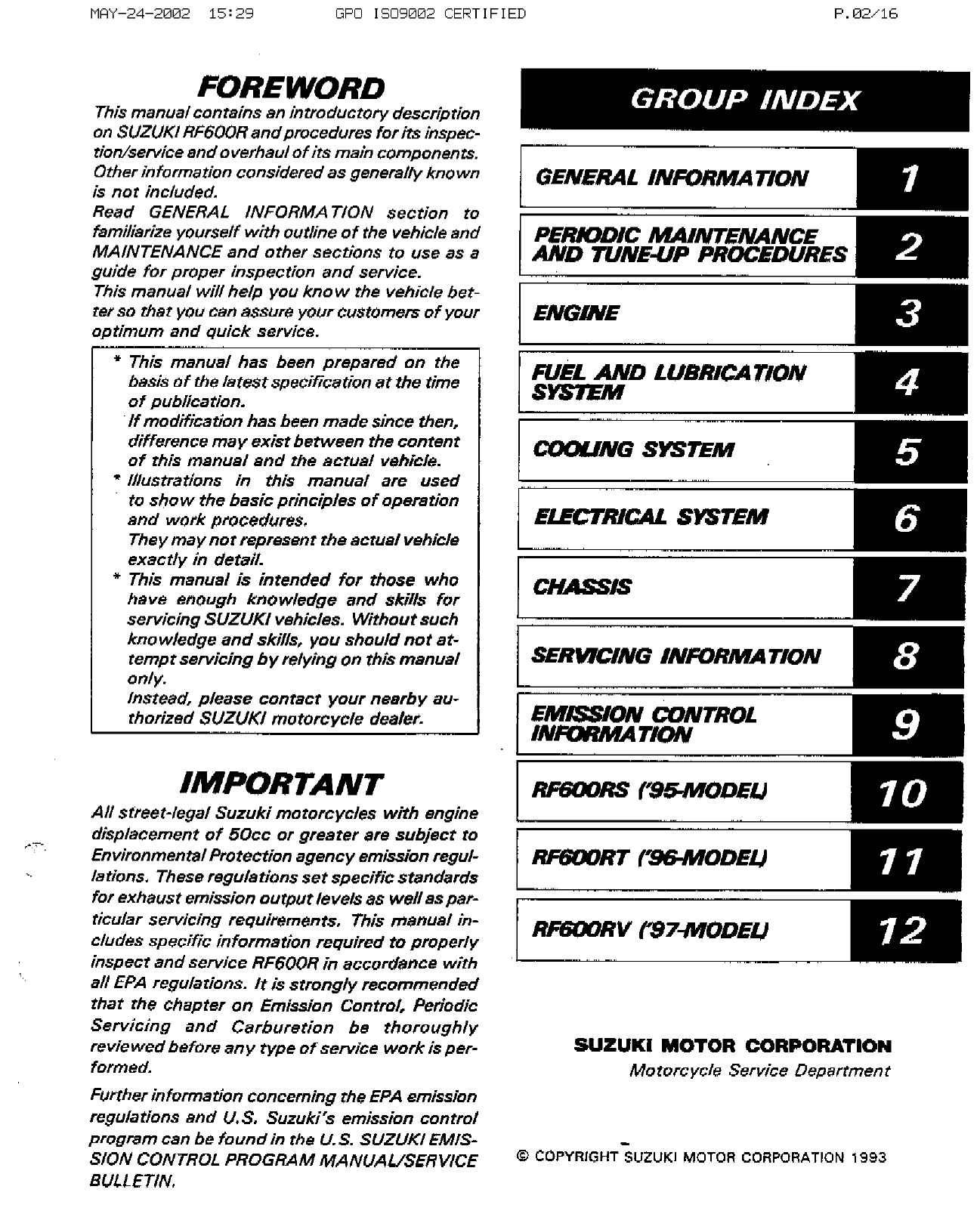 1991-1997 Suzuki RF600R service manual Preview image 3