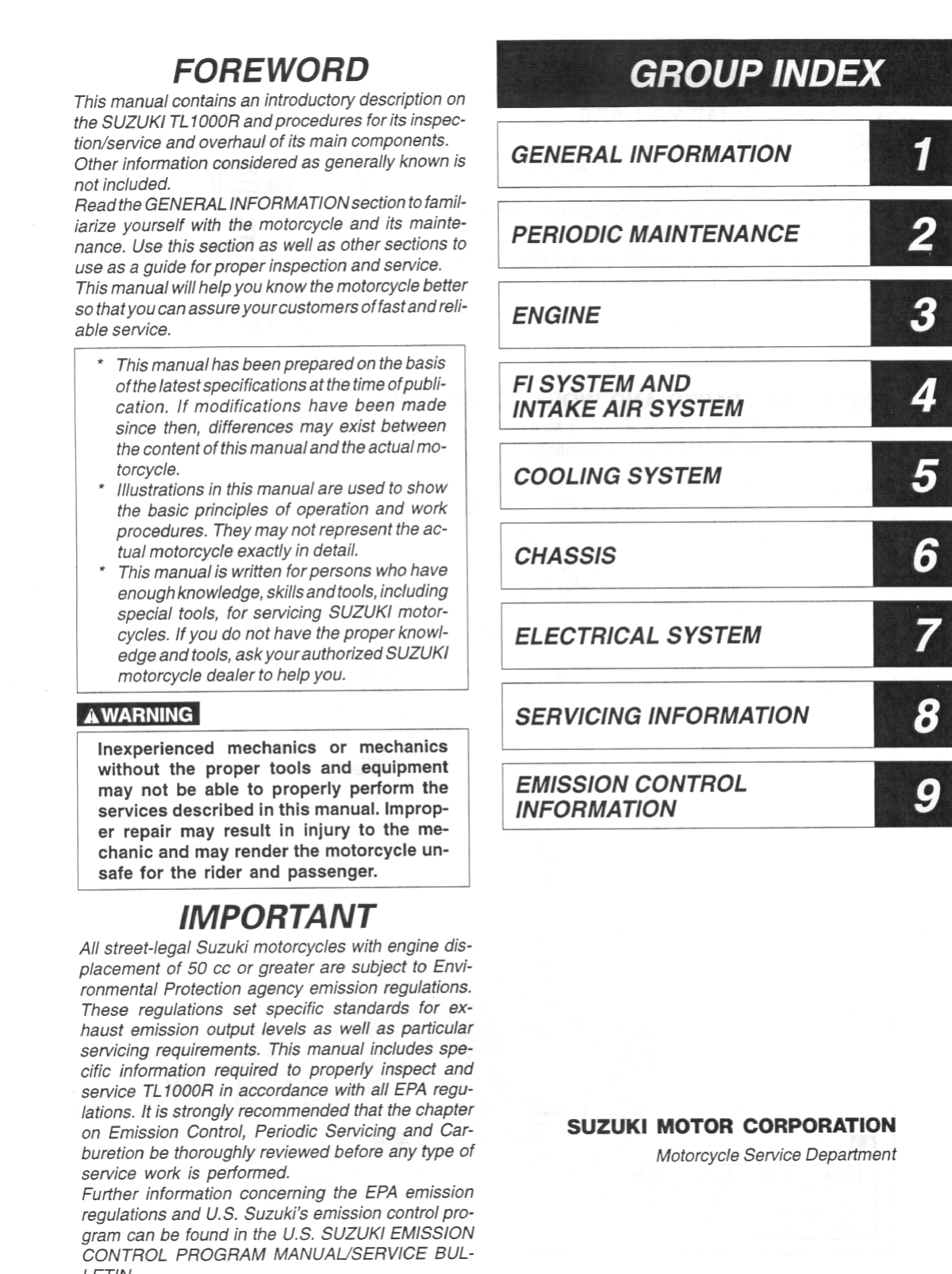 1998-2002 Suzuki TL1000R service manual Preview image 3