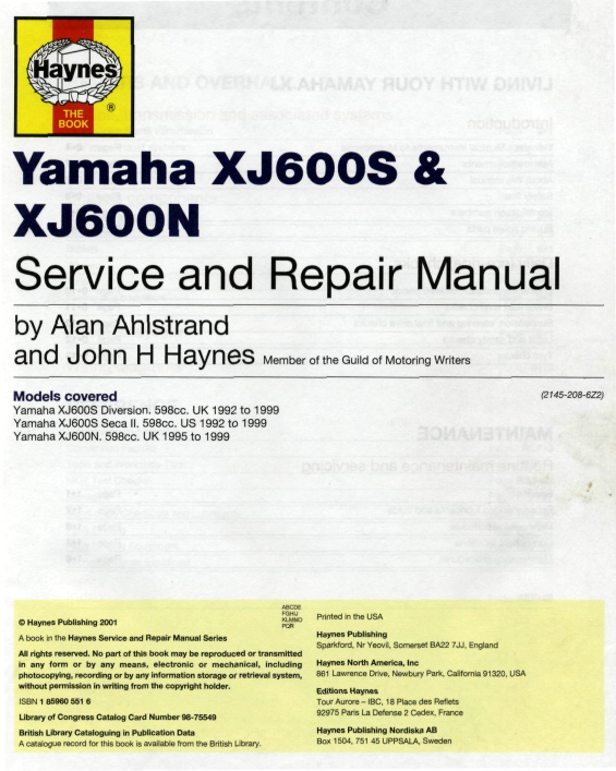 1992-1999 Yamaha XJ600 N, XJ600S Diversion service, repair manual Preview image 2