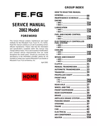 2002-2004 Mitsubishi Fuso Canter FE, Fuso Canter FG series service manual