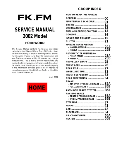 Preview: Mitsubishi Fuso FH Series / FK617, FM617, FM657 Service & Repair Manual (P/N TWME0103-H)