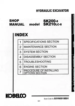 Kobelco SK200-8, SK210LC-8 hydraulic excavator shop manual Preview image 1