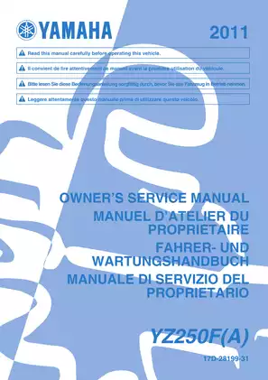 2011 Yamaha YZ250F owners service manual Preview image 1