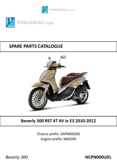 2010–2012 Piaggio Beverly 300 ie E3 Parts Catalog (P/N 665358(EN))
