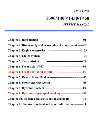TYM T390, T400, T430, T450 Tractor 2005–2012 OEM Service Manual (P/N 1220-912-001-0)