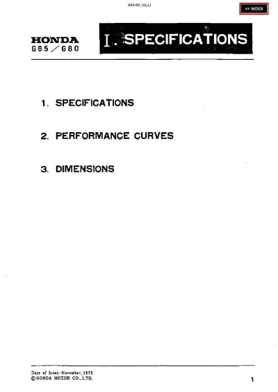 Honda G65/G80 Engines Service Manual (P/N 07935-8050001, OEM)