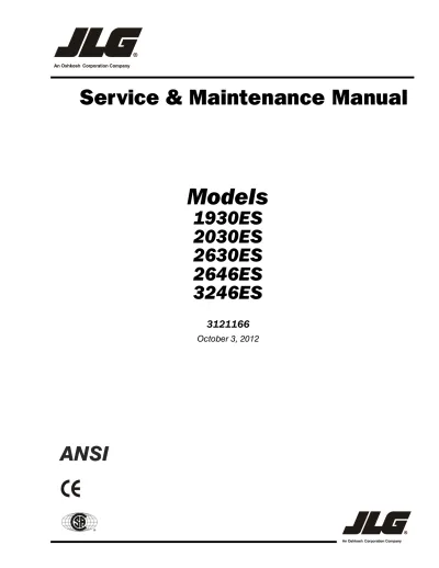 JLG 1930ES, 2030ES, 2630ES, 2646ES, 3246ES Scissor Lift Service & Repair Manual (P/N 3121166)