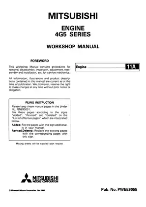 Mitsubishi Astron  4G52, 4G54, 4G55 engine 2.0L, 2.6L workshop manual Preview image 1