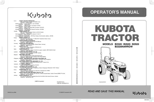 Kubota B2320, B2620, B2920 compact utility tractor operator´s manual