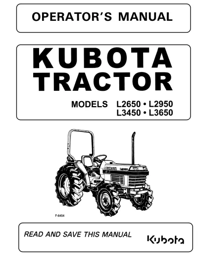 Kubota L2650, L2950, L3450, and L3650 Operator's Manual (P/N 35080-19713)