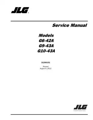 Complete Service Manual for JLG Telehandlers G6-42A, G9-43A, G10-43A