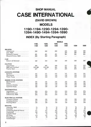 J.I. Case International (David Brown) 1190, 1194, 1290, 1294, 1390, 1394, 1490, 1494, 1594, 1690 utility tractor shop manual