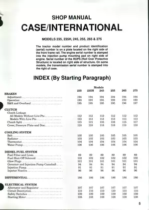 Comprehensive Shop Manual for Case International Tractors Models 235, 235H, 245, 255, 265 & 275