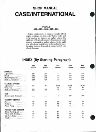 1985-1990 CaseIH, Case International 385, 485, 585, 685, 885 tractor shop manual Preview image 1
