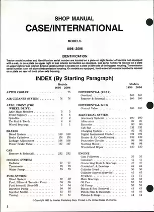 1985-1989 Case/International 1896, 2096 tractor shop manual