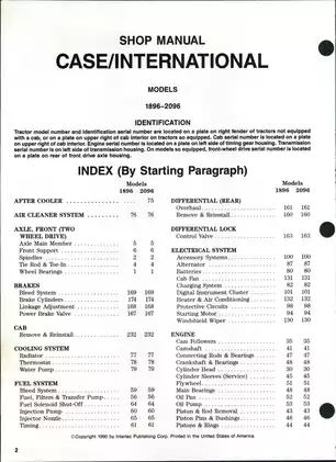 CASE IH 1896-2096 Tractor Service Manual - Comprehensive Repair Guide