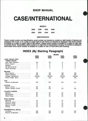 Case International 2090, 2290, 2390, 2590, 2094, 2294, 2394, 2594 row-crop tractor shop manual