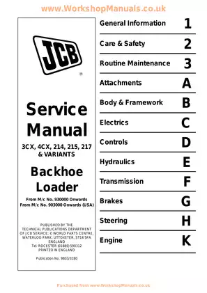 JCB Backhoe Loader 3CX, 4CX Service Manual - Comprehensive Guide for Maintenance and Repairs
