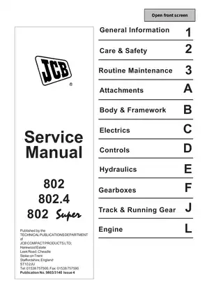 JCB 802 Mini Excavator Service Manual and User Guide