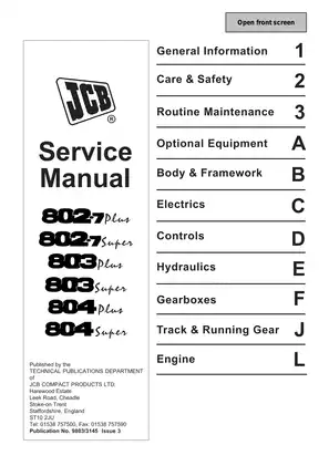 JCB 802.7 plus, 802.7 super, 803 plus, 803 super, 804 plus, 804 super mini excavator service manual Preview image 1