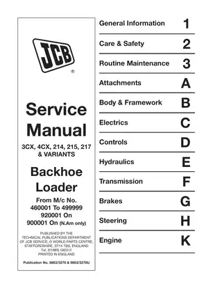 JCB Backhoe Loader Service Manual (Models 3CX, 4CX, 214, 215, 217)