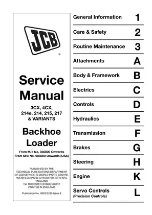 JCB 3CX & 4CX Backhoe Loader Service Manual (930000+ Models)
