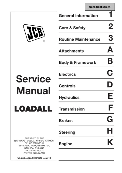 1993–2004 JCB Loadall Telehandler Service Manual (P/N 9803/3610)