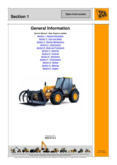 2004–2010 JCB Telehandler 528-70 / 528S Service Manual (P/N 9803/3710-3)